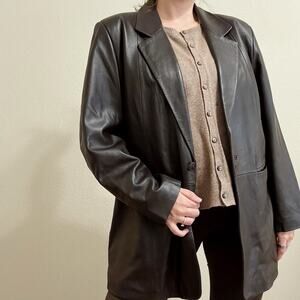 Vintage Denim & Co. Chocolate Brown Genuine Leather Blazer Jacket Size 1X